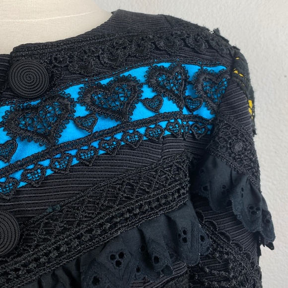 UDO Womens Black Crop Jacket Size 8 Bold Artsy Avant-Garde Ruffles Embroidery - Picture 5 of 13
